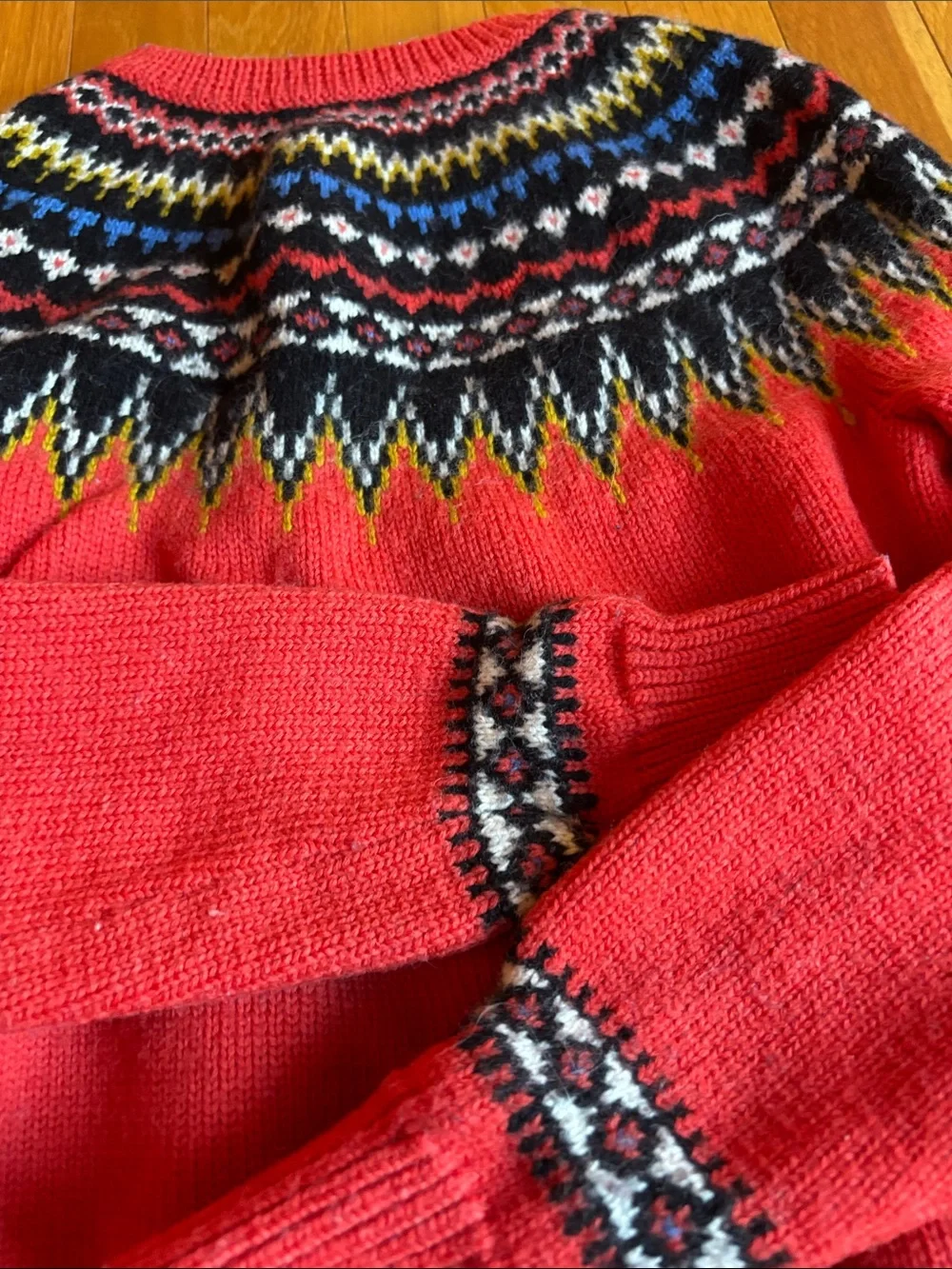J. Crew Coral Fair Isle Yoke Crew Sweater